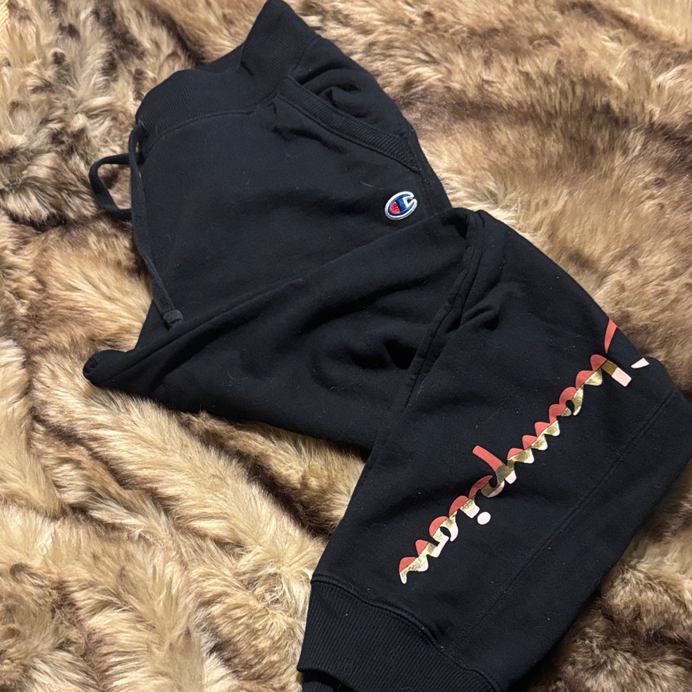 Champion Mens Black Joggers with Red Accents